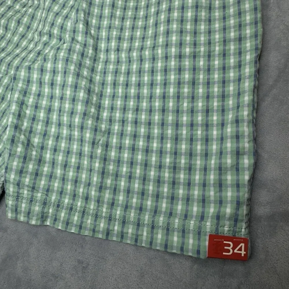 IZOD Men 34 Shorts Green Seersucker Plaid Luxury Sport Chino Golf Flat 9